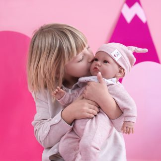 L11a Llorens levensechte babypop soft body baby pop met bruine ogen en geluid 42cm