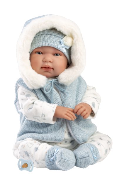 L12b Llorens levensechte babypop softbody baby pop met geluid blauw witte kleding speen 44 cm - Afbeelding 9