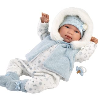 L12b Llorens levensechte babypop softbody baby pop met geluid blauw witte kleding speen 44 cm