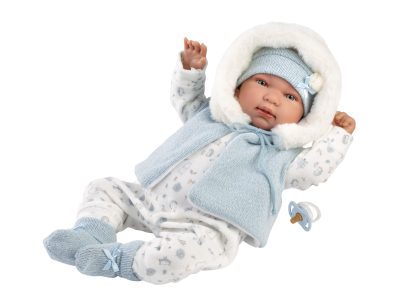 L12b Llorens levensechte babypop softbody baby pop met geluid blauw witte kleding speen 44 cm