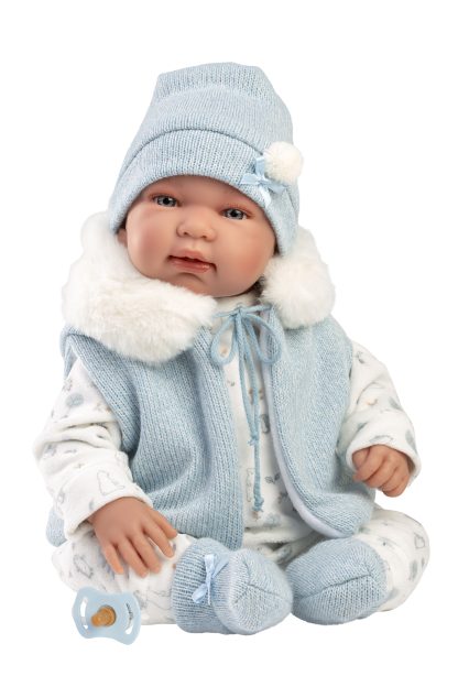 L12b Llorens levensechte babypop softbody baby pop met geluid blauw witte kleding speen 44 cm - Afbeelding 3