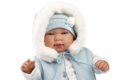 L12b Llorens levensechte babypop softbody baby pop met geluid blauw witte kleding speen 44 cm - Afbeelding 2
