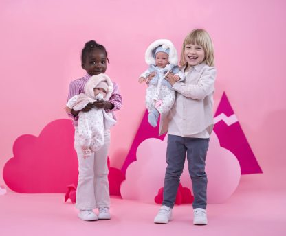 L12b Llorens levensechte babypop softbody baby pop met geluid roze witte kleding speen 44cm - Afbeelding 9
