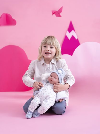 L12b Llorens levensechte babypop softbody baby pop met geluid blauw witte kleding speen 44 cm - Afbeelding 8
