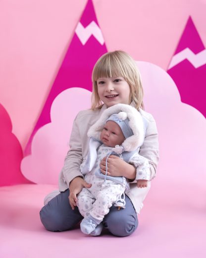 L12b Llorens levensechte babypop softbody baby pop met geluid blauw witte kleding speen 44 cm - Afbeelding 7