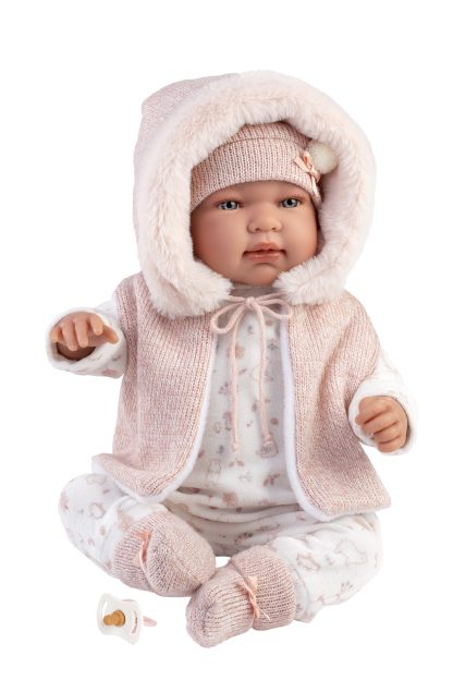 L12b Llorens levensechte babypop softbody baby pop met geluid roze witte kleding speen 44cm - Afbeelding 6