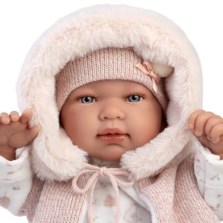 L12b Llorens levensechte babypop softbody baby pop met geluid roze witte kleding speen 44 cm