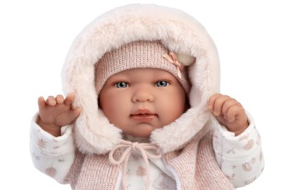 L12b Llorens levensechte babypop softbody baby pop met geluid roze witte kleding speen 44cm - Afbeelding 7