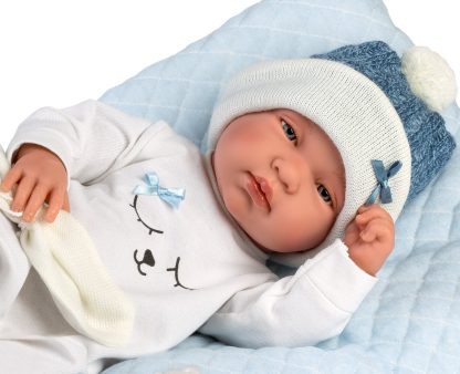 L01c Llorens levensechte babypop jongen fullbody met kleding kussen en speen 43 cm - Laatste - Afbeelding 3
