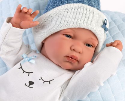 L01c Llorens levensechte babypop jongen fullbody met kleding kussen en speen 43 cm - Laatste