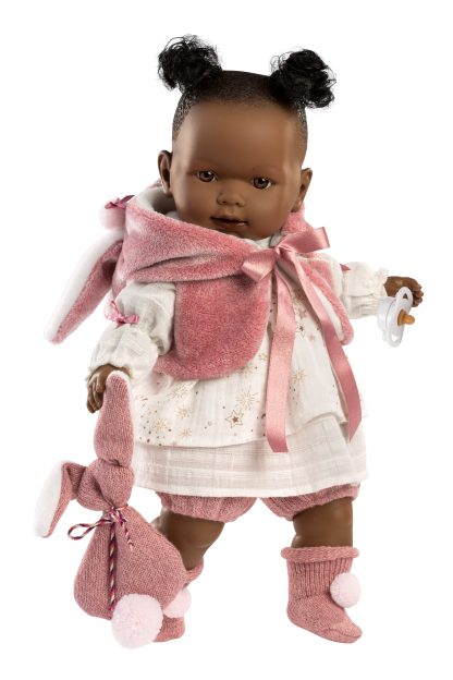 L19a Llorens babypop soft body baby donker met geluid kleding speen 42 cm Laatste ! - Afbeelding 2