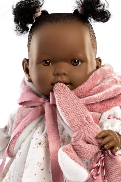 L19a Llorens babypop soft body baby donker met geluid kleding speen 42 cm Laatste ! - Afbeelding 6