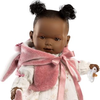 L19a Llorens babypop soft body baby donker met geluid kleding speen 42 cm Laatste !