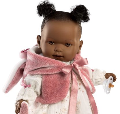 L19a Llorens babypop soft body baby donker met geluid kleding speen 42 cm Laatste !