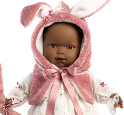 L19a Llorens babypop soft body baby donker met geluid kleding speen 42 cm Laatste ! - Afbeelding 4
