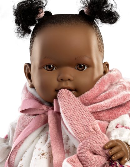 L19a Llorens babypop soft body baby donker met geluid kleding speen 42 cm Laatste ! - Afbeelding 3