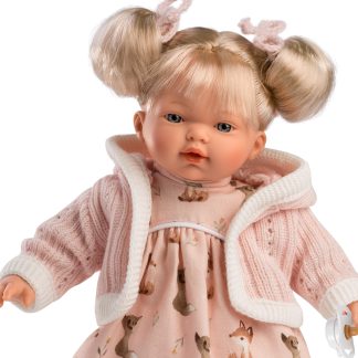 L24a Llorens babypopje soft body popje blond haar met geluid kleding speen 33 cm