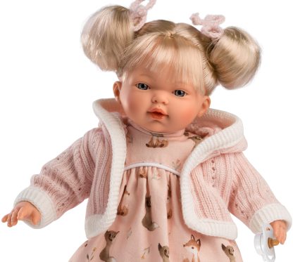 L24a Llorens babypopje soft body popje blond haar met geluid kleding speen 33 cm