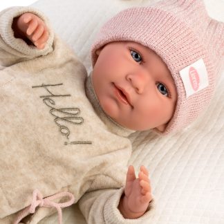 L08a Llorens levensechte babypop soft body baby pop met geluid kleding kussen en speen 42cm