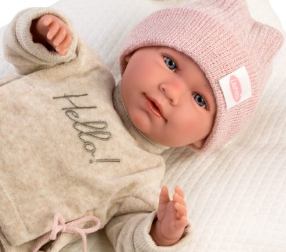 L08a Llorens levensechte babypop soft body baby pop met geluid kleding kussen en speen 42cm