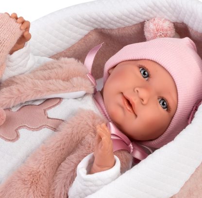 L08r Llorens levensechte babypop soft body baby pop met geluid reiswieg kleding speen 42cm