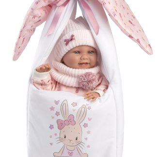 L02a Llorens levensechte babypop meisje full body in kleding draagmand en speen 40 cm