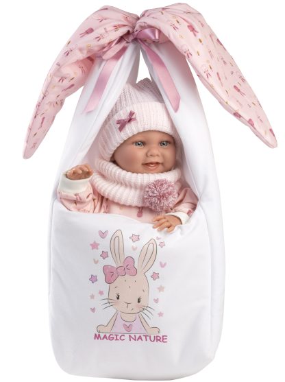 L02a Llorens levensechte babypop meisje full body in kleding draagmand en speen 40 cm