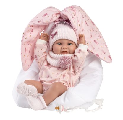 L02a Llorens levensechte babypop meisje full body in kleding draagmand en speen 40 cm - Afbeelding 10