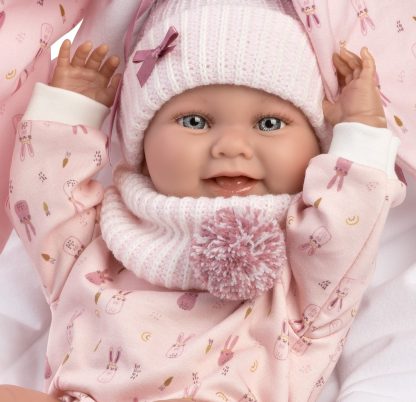 L02a Llorens levensechte babypop meisje full body in kleding draagmand en speen 40 cm - Afbeelding 2