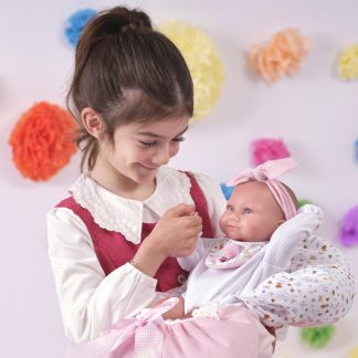 L00d Llorens levensechte babypop meisje full body in kleding en slaapzak 40 cm