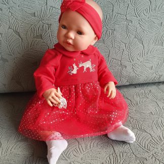 AD7f Levensechte Babypop soft body Lisa met slaapogen in kerstkleding en speen 52 cm