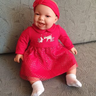 AD3x Levensechte Babypop soft body Naomi blauwe ogen in Kerst kleding 53cm