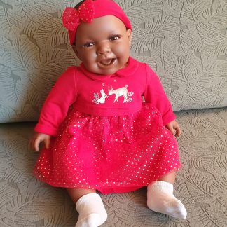AD3y Levensechte Babypop soft body pop Naomi donker in Kerst Kleding 53cm