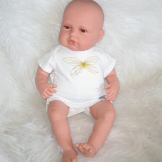 AJ12r Antonio Juan levensechte babypop Babydo bruine ogen in romper en speen 50 cm