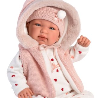 L12a Llorens levensechte babypop softbody met geluid roze witte kleding speen 44 cm - Laatste