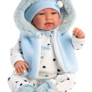 L12a Llorens levensechte babypop softbody met geluid blauw witte kleding speen 44 cm - Laatste