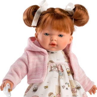 L25b Llorens babypopje soft body popje rood haar met geluid kleding speen 33 cm