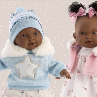 L19d Llorens babypoppen set van 2 soft body poppen met geluid kleding speen 38cm