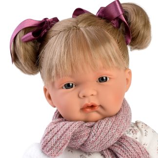 L17c Llorens babypop soft body pop blond haar met geluid kleding speen 38 cm