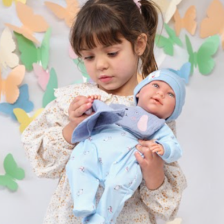 L08b Llorens levensechte babypop soft body baby pop met geluid blauwe kleding speen 42 cm