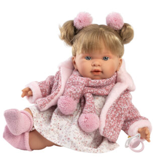 L18a Llorens babypop softbody pop blond haar met geluid kleding speen 42 cm