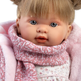 L18a Llorens babypop softbody pop blond haar met geluid kleding speen 42cm