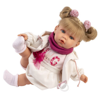 L16b Llorens babypop softbody pop blond haar met geluid kleding speen 42 cm