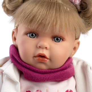L16b Llorens babypop softbody pop blond haar met geluid kleding speen 42cm