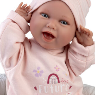 L13c Llorens babypop soft body vrolijk met geluid kleding babynest en speen 42 cm