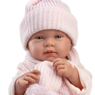 L01a Llorens levensechte babypop meisje fullbody met kleding en speen 43cm