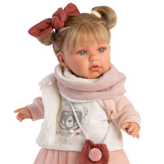 L16a Llorens babypop softbody pop blond haar met geluid kleding speen 42 cm