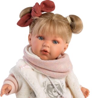 L16a Llorens babypop softbody pop blond haar met geluid kleding speen 42cm