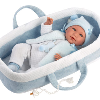 AL03a Poppenkleding met reiswieg 5 delig set Llorens voor pop 40 t/m 44 cm